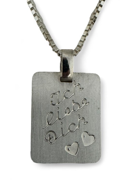 Gravuranhänger 925/-Silber  "Ich liebe Dich" 18 x 14 mm