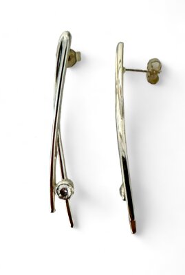 Ohrhänger 925/- Silber mit Zirkonia 47 x 6,5 mm