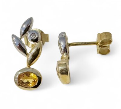 Citrin Ohrstecker 585/- Gelb-/Weißgold 2x Brillant...