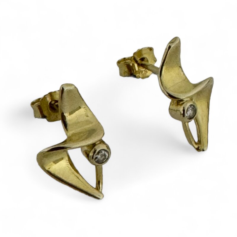 Ohrstecker 585/- Gelbgold mit Zikonia extra langer Stift 17 x 10 mm