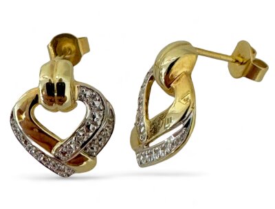 Herz-Ohrstecker 585/- Gelb/-Weißgold mit Diamantbesatz 18 x 14,5 mm