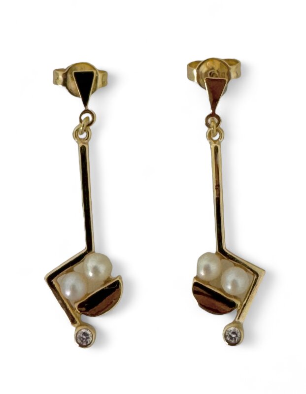 Ohrhänger 333/- Gelbgold mit Zuchtperle und Zirkonia 35 mm