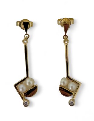 Ohrhänger 333/- Gelbgold mit Zuchtperle und Zirkonia...