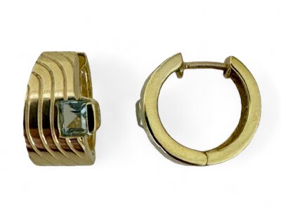 Scharniercreolen 333/- Gelbgold mit Blautopas 15 x 7,5 mm