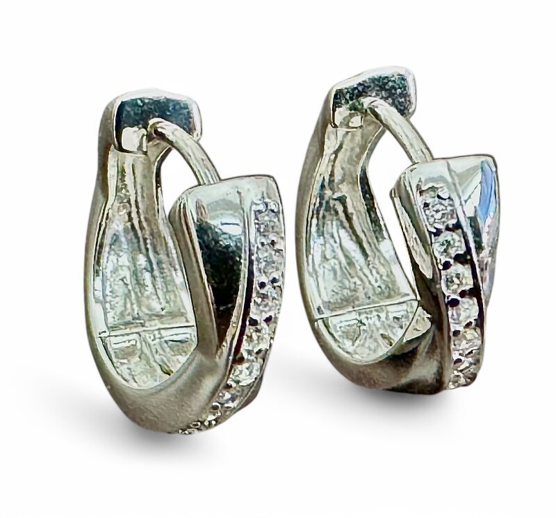 Scharniercreolen 925/- Sterlingsilber rhodniert Zirkonia 15 x 6 mm