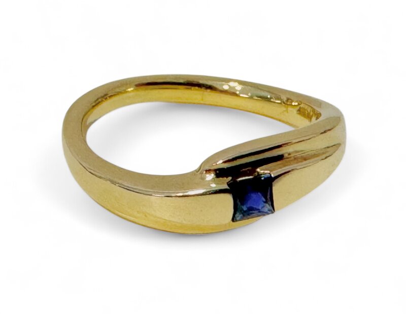 massiver Damenring 375/-Gelbgold mit Princess Saphir Gr. 55