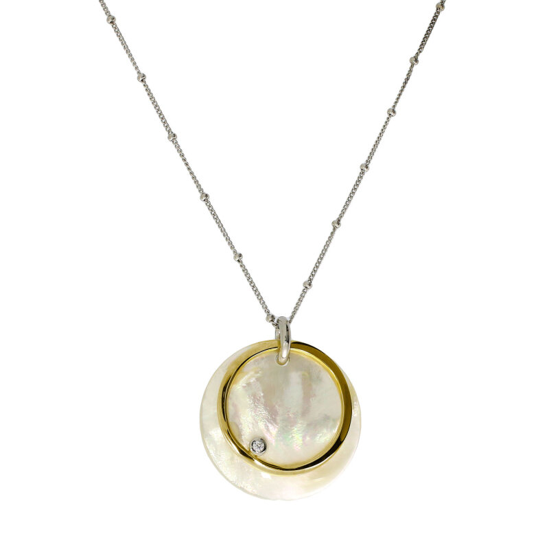 Kette 925/- Sterlingsilber mit Perlmuttanhänger 30 mm