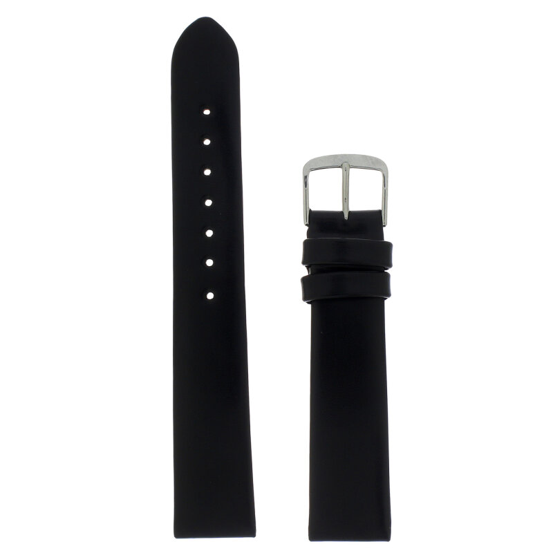 Uhrenlederband Filigran 18-16 mm schwarz glänzend