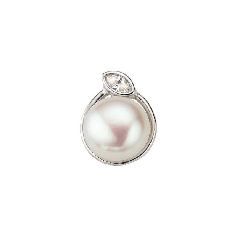 Kettenanhänger Perle mit Zirkonia 925/- Sterlingsilber 12 x 8 mm