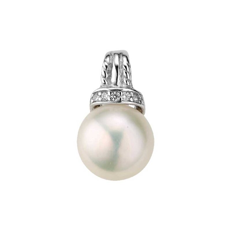 Kettenanhänger mit Perle und Zirkonia 925/- Sterlingsilber 19 x 10 mm