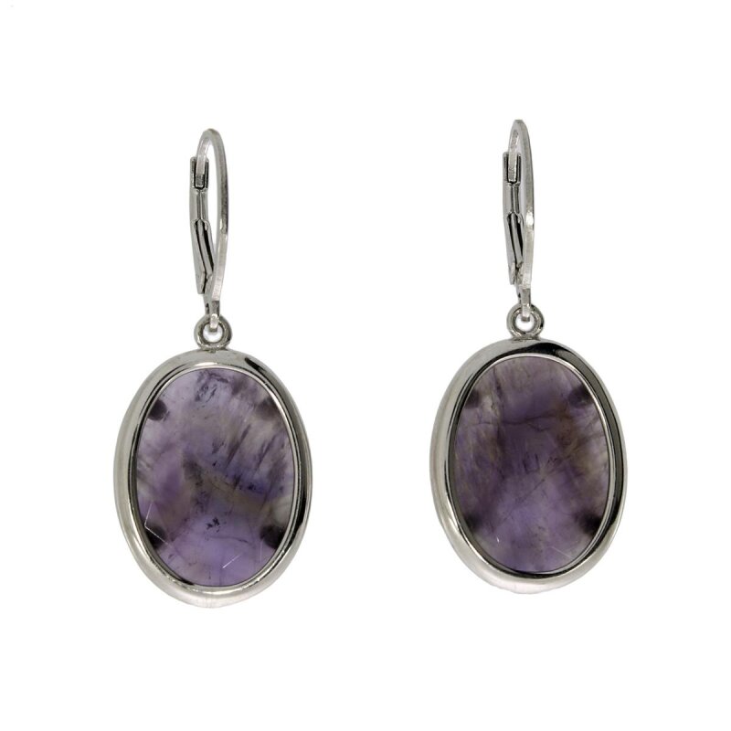 Ohrhänger 925/-Sterlingsilber mit ovaler Amethystscheibe 40 x 17 mm
