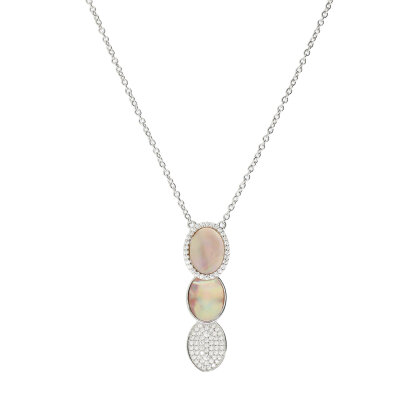 Collier 925/-Silber rhodiniert mit Anhänger Perlmutt...