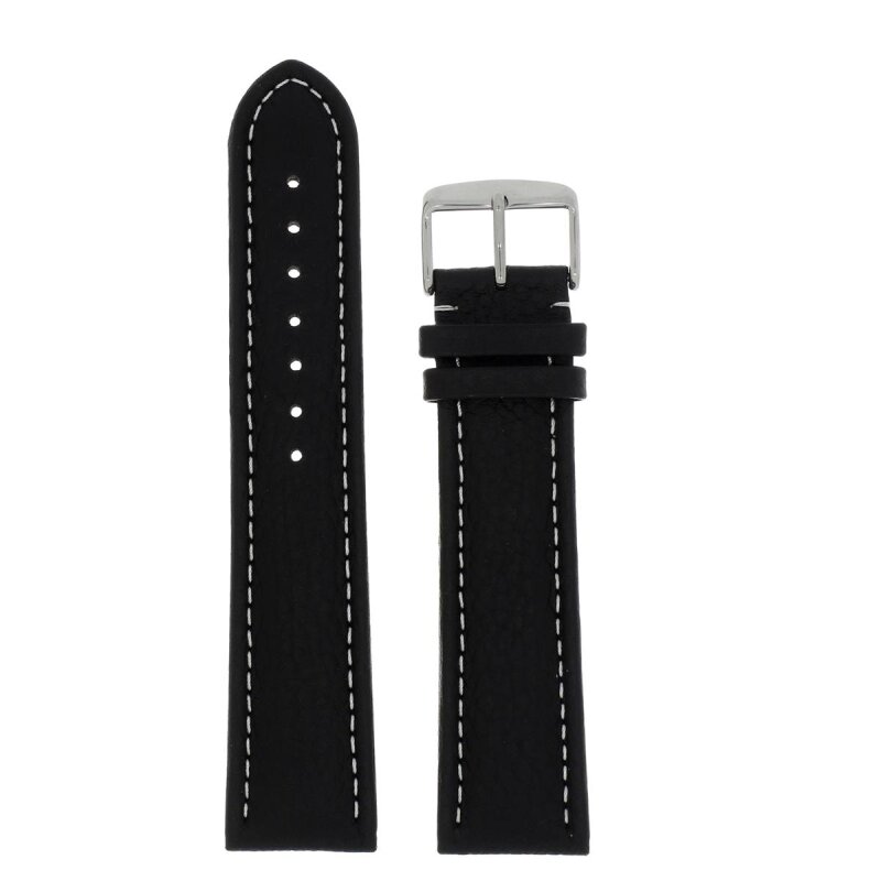 Uhrenlederband schwarz mit weißer Naht 24 mm Extra Lang