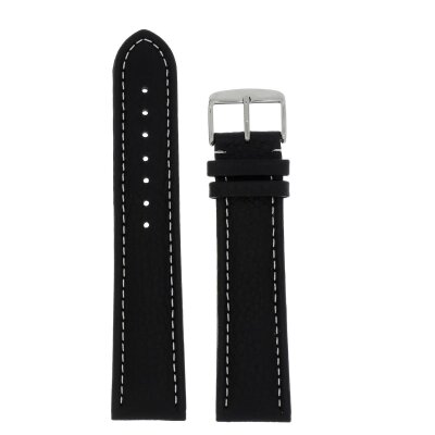Uhrenlederband schwarz mit weißer Naht 24 mm Extra...