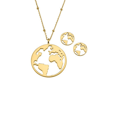 Schmuckset Weltkarte 925/- Sterlingsilber IP gelbgold...