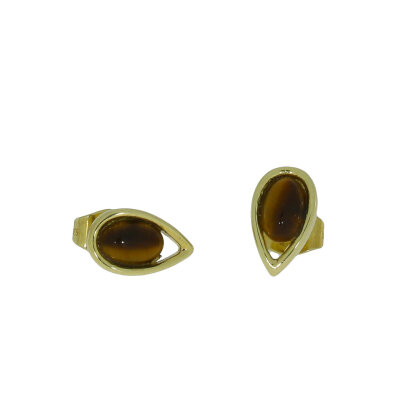 Ohrstecker 375/- Gelbgold mit Tigerauge in Tropfenform