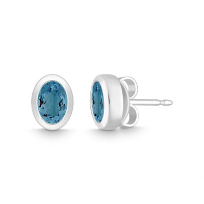 Quinn 925/- Silber Ohrstecker mit ovalen Blautopas London...