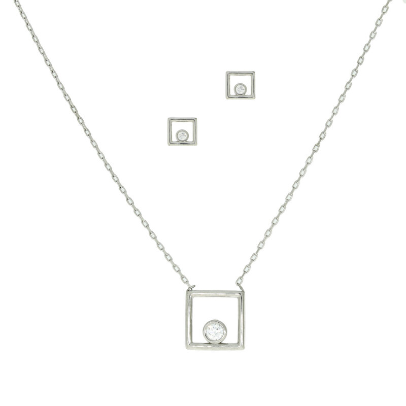 Schmuckset "Quadrate"  925/- Sterlingsilber rhodiniert