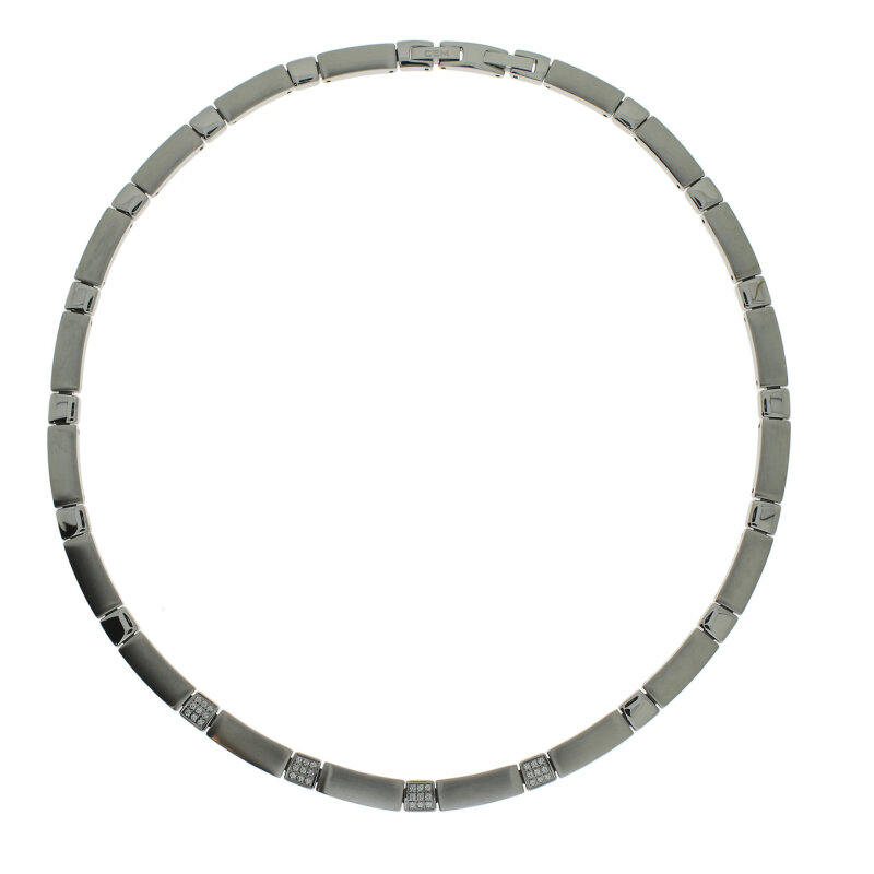 Edelstahl Collier mit Zirkoniabesatz 45 + 2 cm 6 mm breit