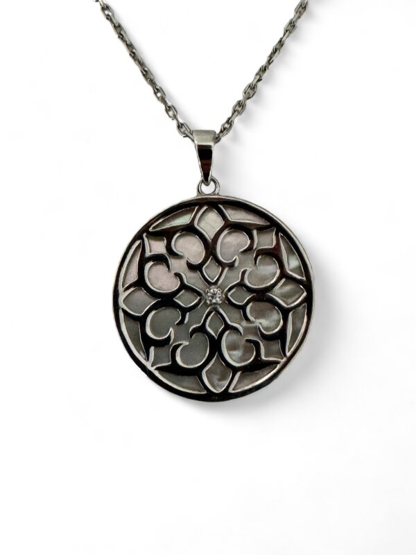 Kettenanhänger Lebensblume mit Permutt / Zikonia 925/-Silber rhodiniert  27 mm