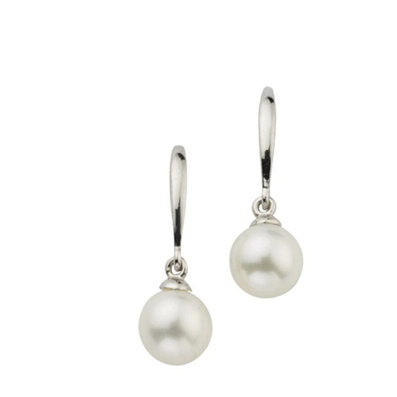 Ohrhaken 925/- Silber rhodiniert Süßwasserzuchtperle 7,5 x 22 mm
