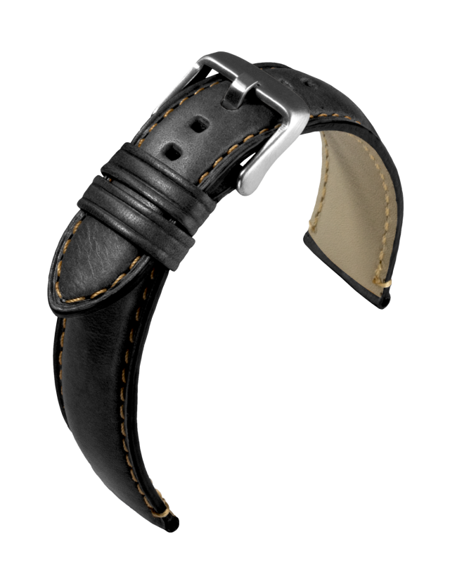 Uhrenlederband Florenz Schwarz 18 mm