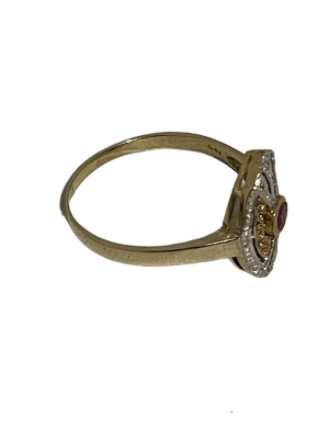 goldener Filigranring 333/- bicolor Diamant / Rubin 17 x 12 mm Gr. 64