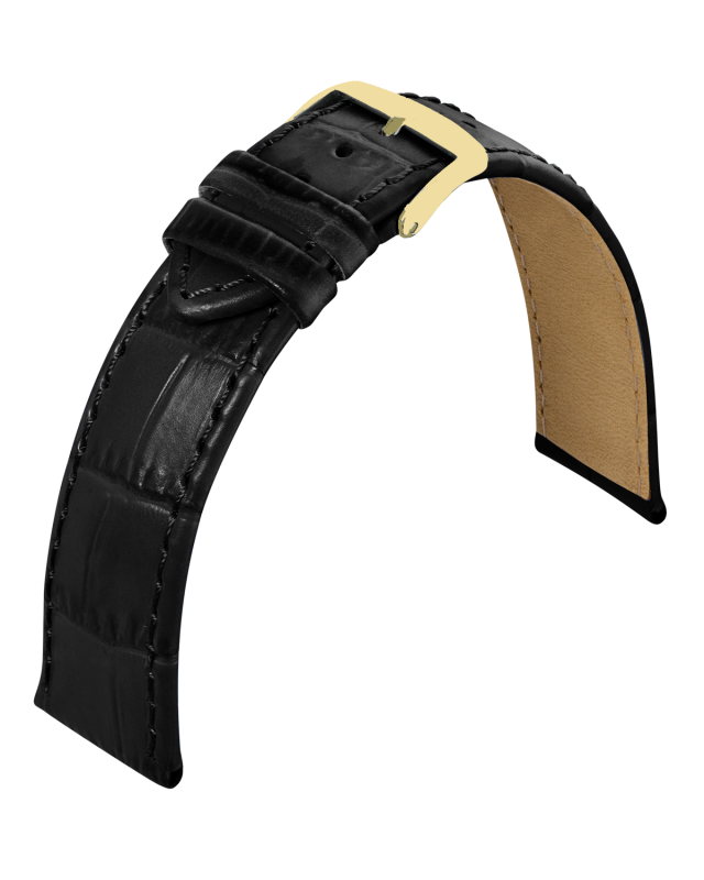 Uhrenlederband Kroko Print schwarz 18 mm