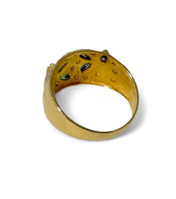 Goldring mit Blattmotiv Brillant- / Saphir- / Smaragdbesatz 750/- Größe 54