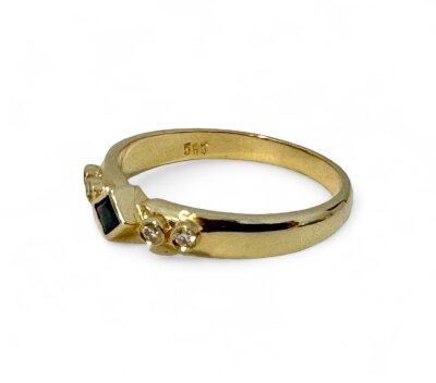 Saphirring mit Brillantbesatz 585/-Gelbgold Gr. 51
