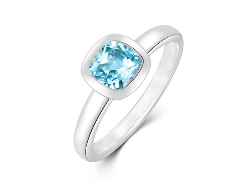 Quinn Silberring 925/- mit Blautopas quadratisch 8 x 8 mm Gr. 56
