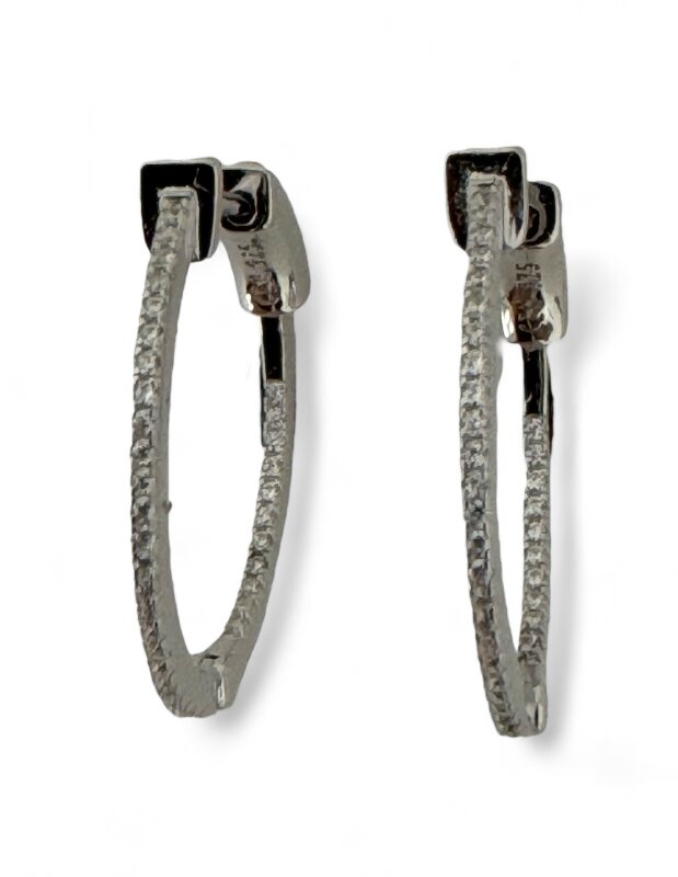 Scharniercreolen 925/-Silber rhodiniert mit Zirkonia 20 x 1 mm