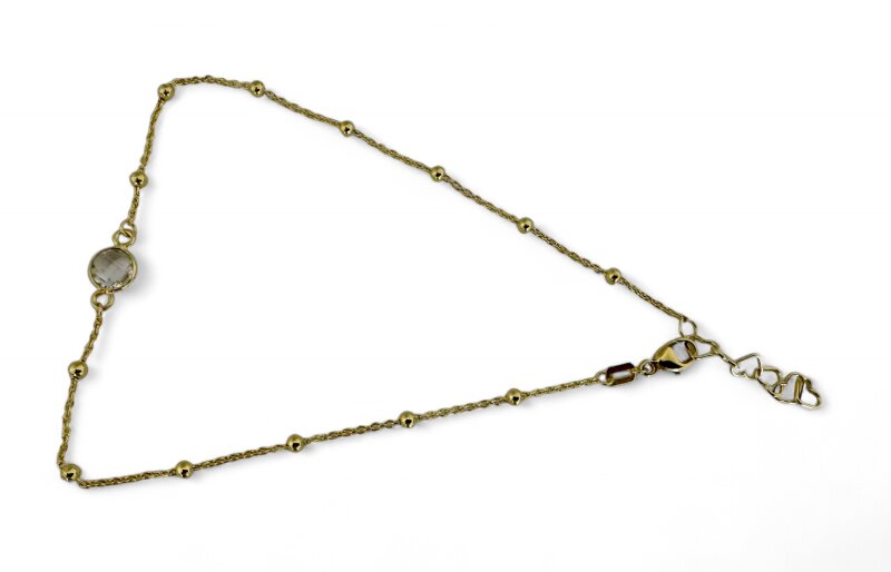 Fußkette Rundanker mit Kugeln und Quarz 925/- goldplattiert 27 cm