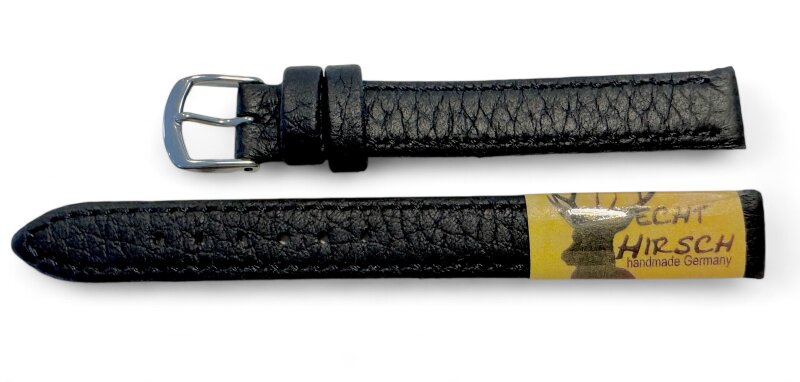 Uhrenlederband Terra- Hirschleder schwarz 12 mm