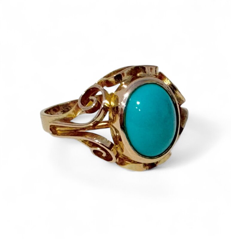 gebrauchter goldener Filigranring 333/- Roségold mit Türkis Gr. 51