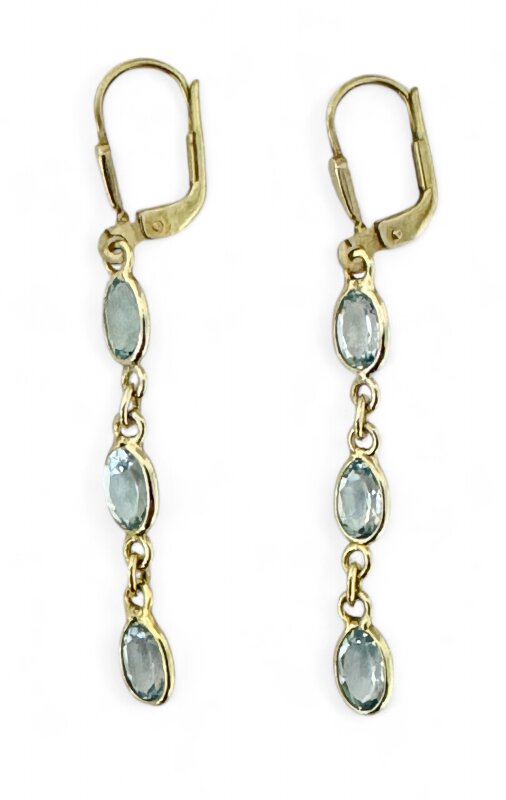 Ohrhänger 333/- Gelbgold mit synt. Blautopas 47 x 5 mm