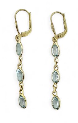 Ohrhänger 333/- Gelbgold mit synt. Blautopas 47 x 5 mm