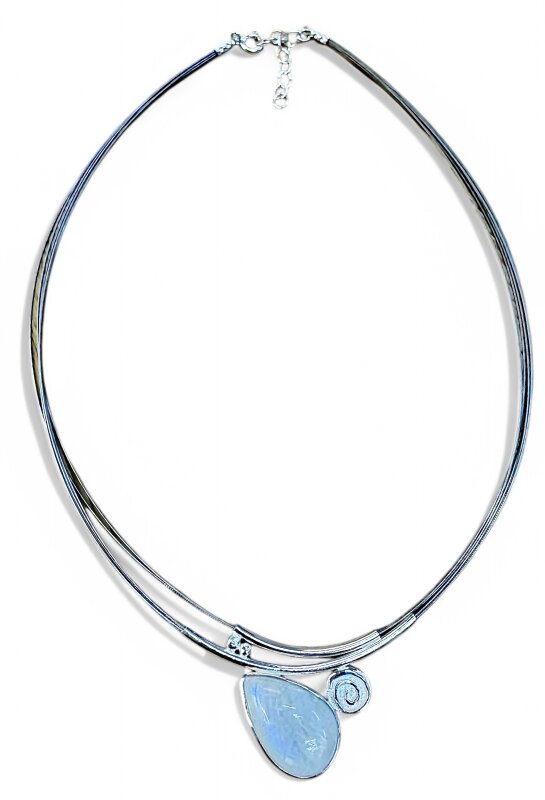Halskette 925/- Silber mit Mondstein 44 + 5 cm