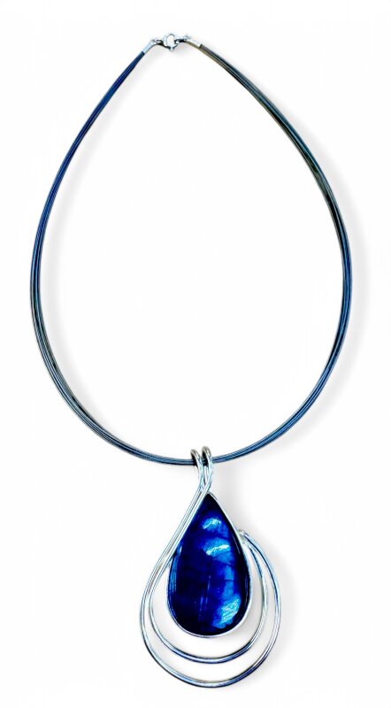 Halskette 925/- Silber mit Labradorit 44 cm 58 x 36 mm