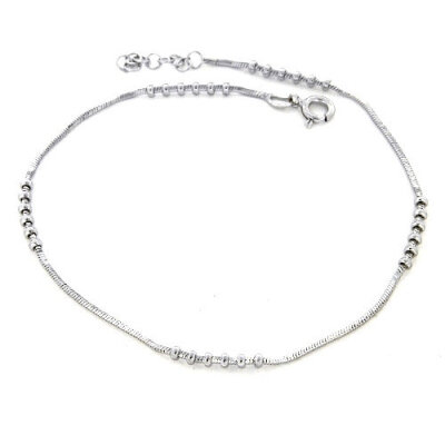 Fußkette mit Kugeln 925/- Silber rhodiniert 24+2 cm