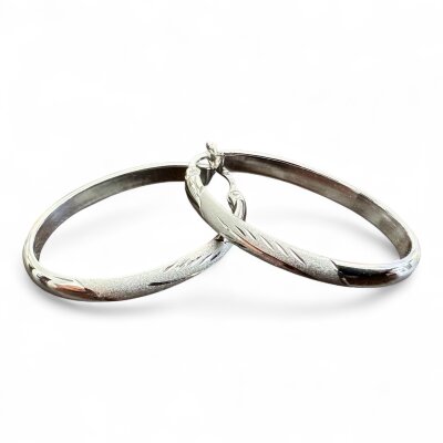 Silbercreolen 925/- rhodiniert oval mit Schliff 35 x 4 mm