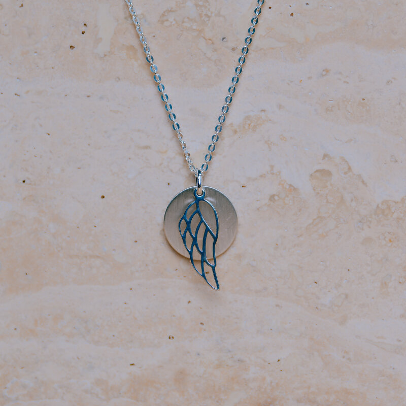 Engelsflügel Kette 925/- Silber vergoldet gravierbar 42 + 3 cm