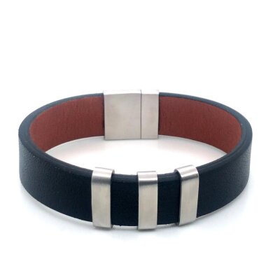 Armband flach für Herren 14 mm mit gravierbaren Elementen Edelstahl / Leder