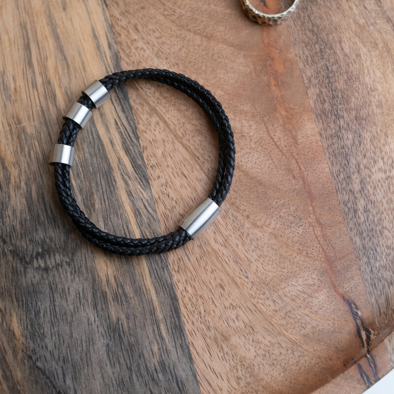 Armband für Herren mit gravierbaren Elementen Edelstahl / Leder