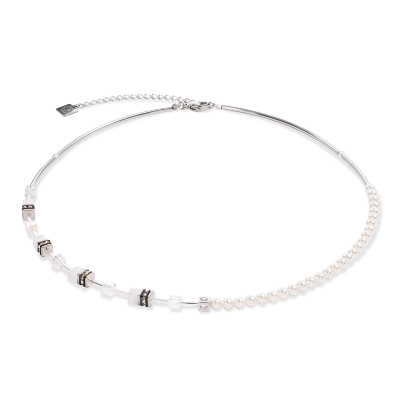 Coeur de Lion GeoCUBE® Mini Fusion Pearls Halskette silber-weiß 4087101417