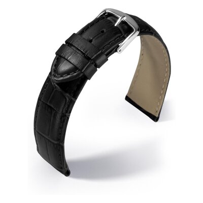 Uhrenlederband Guinea Schwarz mit Krokoprägung 22 mm...