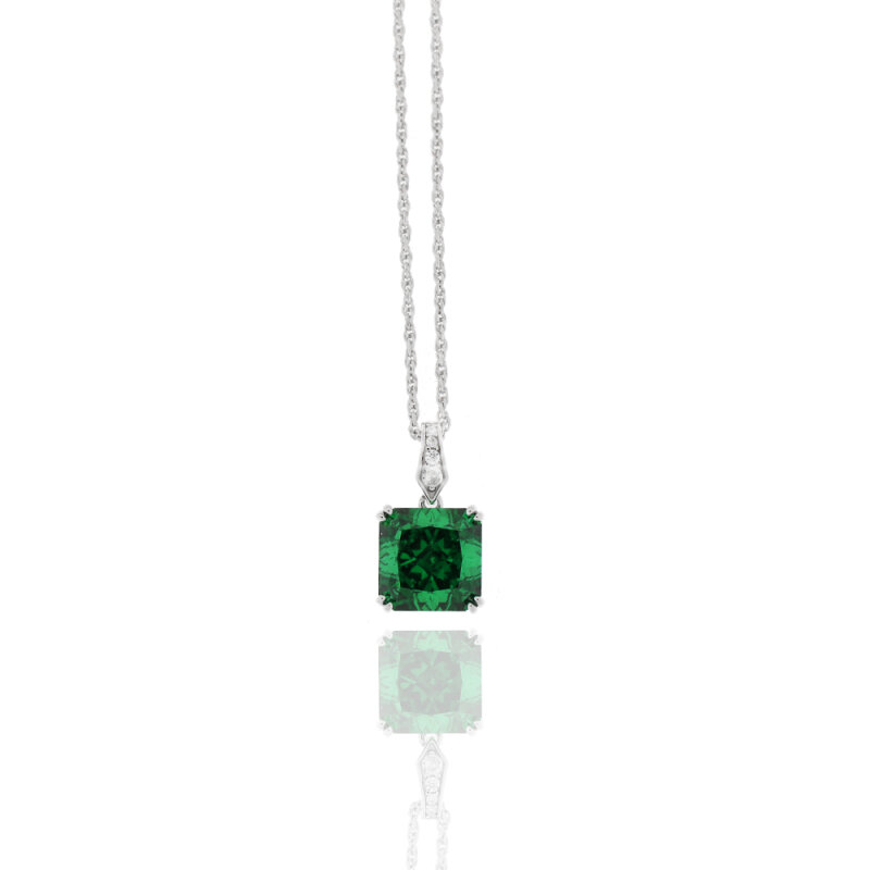 Collier 925/-Silber rhodiniert Zirkonia weiß/grün, Anhänger 12x12mm,45cm