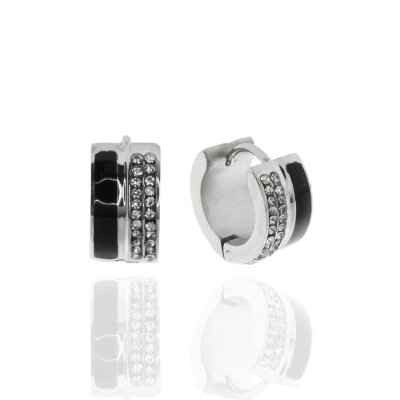 Creole Edelstahl,poliert,Emaille schwarz,Zirkonia,7x14mm