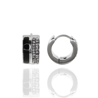 Creole Edelstahl,poliert,Emaille schwarz,Zirkonia,7x14mm
