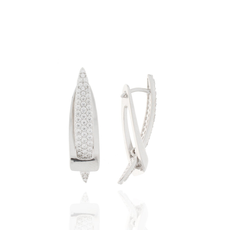 Scharniercreolen 925/-Silber rhodiniert CZ 31,5 x 8 mm